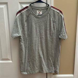 Abercrombie & Fitch men’s shirt, size medium, grey with red stripe on sleeve